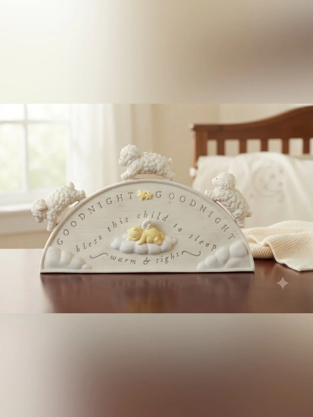 Vintage Cream Baby Wall Plaque with Sheep Design